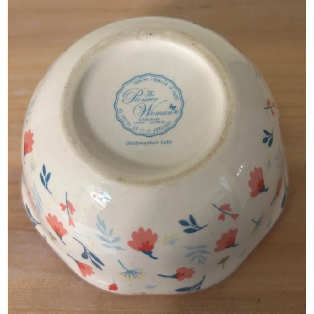 Pioneer Woman Nesting Measuring Bowls Set 2 Floral Stoneware 1 Cup 1/2 Cup